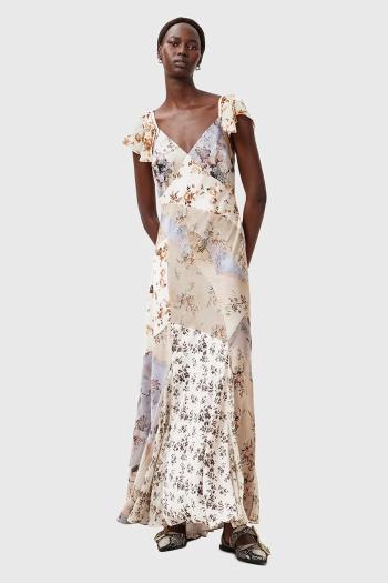 Šaty AllSaints LALA DRESS béžová farba, maxi, áčkový strih, W074DC