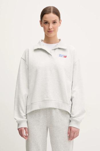 Bavlnená mikina New Balance dámska, šedá farba, melanžová, WT51513AHH