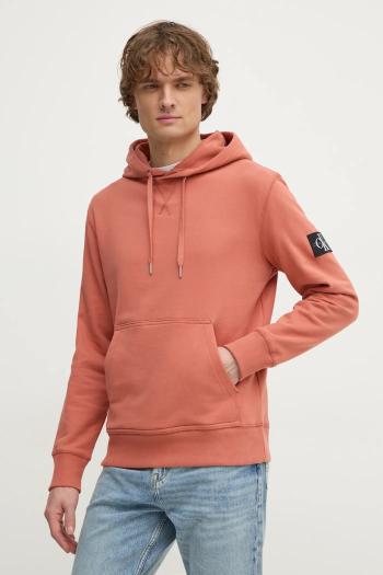 Bavlnená mikina Calvin Klein Jeans pánska, oranžová farba, s kapucňou, s nášivkou, J30J323430