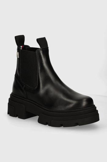 Topánky chelsea Tommy Hilfiger COMBAT LEATHER LOW CHELSEA dámske, čierna farba, na platforme, FW0FW08089