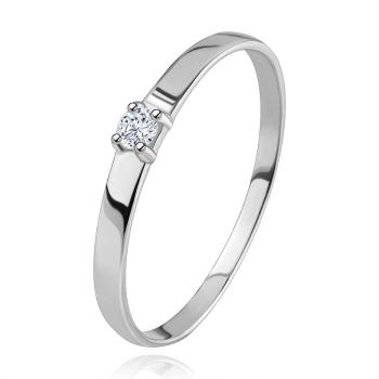 Briliantový prsteň v bielom 14K zlate - diamant čírej farby, lesklé ramená - Veľkosť: 62 mm