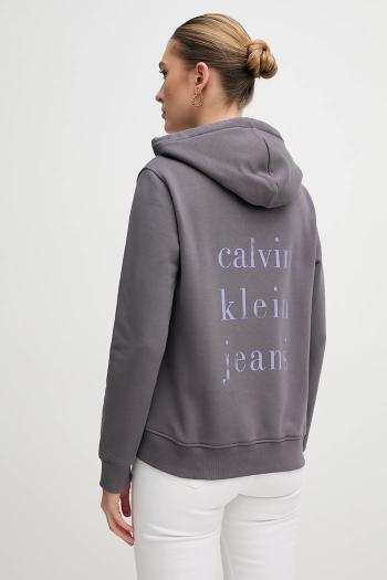 Mikina Calvin Klein Jeans dámska, šedá farba, s kapucňou, s potlačou, J20J225365