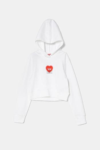 Detská bavlnená mikina Diesel SCUOREHOOD SWEAT-SHIRT biela farba, s kapucňou, s potlačou, J02229