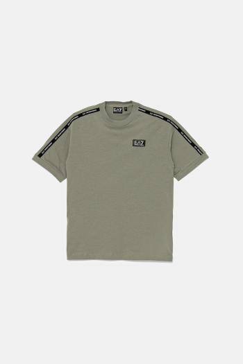 Detské bavlnené tričko EA7 Emporio Armani zelená farba, s nášivkou, 7B000054 AF10378