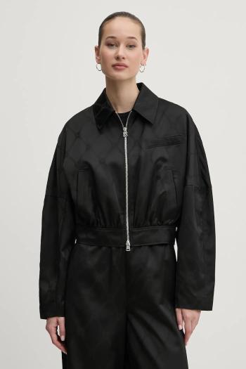 Bunda HUGO dámska, čierna farba, prechodná, oversize, 50538791