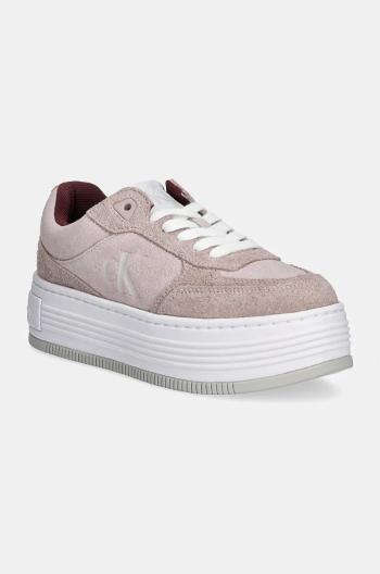 Semišové tenisky Calvin Klein Jeans BOLD PLATF LACEUP LOW MG SUEDE ružová farba, YW0YW01575