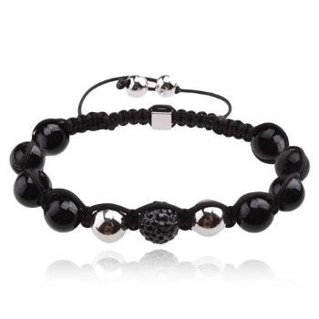 Náramok Shamballa, čierna zirkónová gulička, čierne korálky