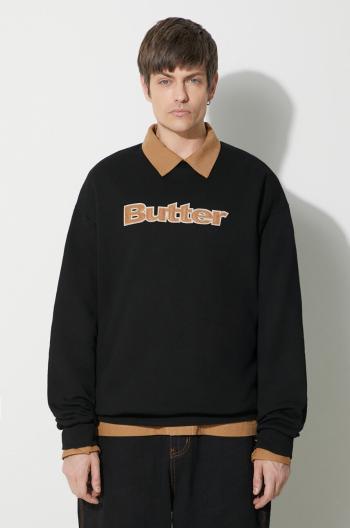 Mikina Butter Goods Felt Logo Applique Crewneck pánska, čierna farba, s nášivkou, BGQ423D20904