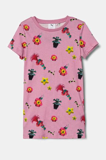Detské bavlnené tričko Puma X TROLLS Elongated Tee ružová farba, 627381