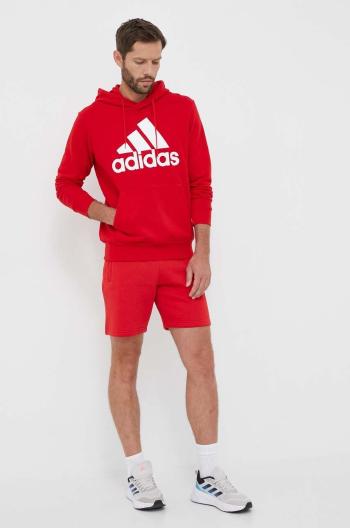 Bavlnená mikina adidas pánska, červená farba, s kapucňou, vzorovaná, IC9365