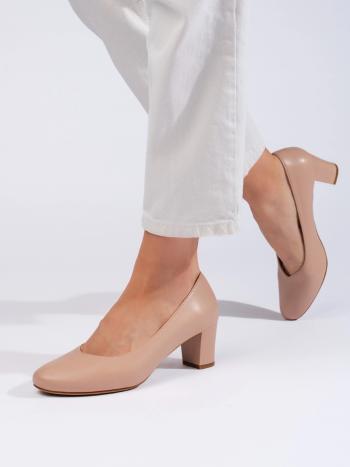 Trendy béžové lodičky pre ženy na širokom podpätku