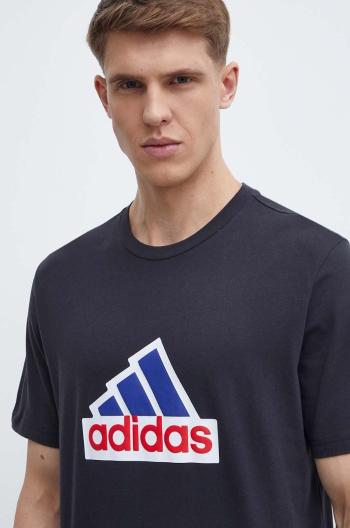 Bavlnené tričko adidas pánske, čierna farba, s potlačou, IS9596