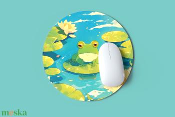 Egérpad Béka Tavirózsa Levélen Illusztrációval - Kiváló Minőségű Poliészter, 20 cm Átmérő, 3 mm Vastagság