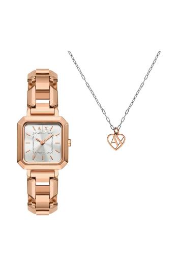 Hodinky a náhrdelník Armani Exchange LEILA dámske, zlatá farba, AX7167SET