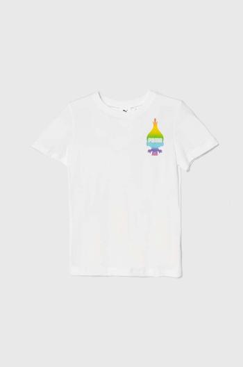 Detské bavlnené tričko Puma PUMA X TROLLS Tee biela farba, vzorované