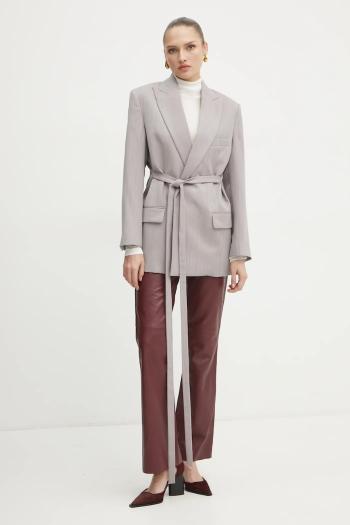 Vlnené sako Victoria Beckham šedá farba, dvojradové, jednofarebné, 1125WJK006092A