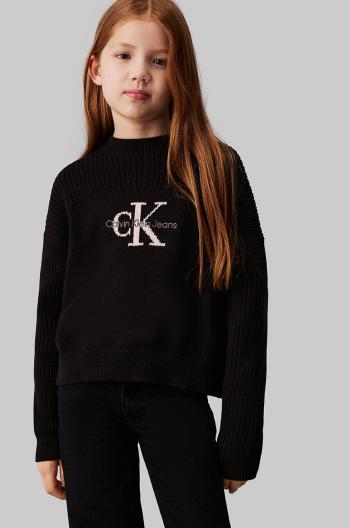 Detský bavlnený sveter Calvin Klein Jeans čierna farba, teplý, IG0IG02654