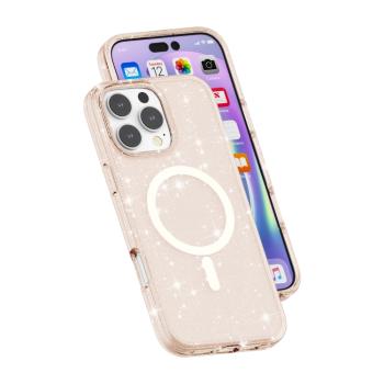 GLITTER MAGSAFE Ochranný kryt pre Apple iPhone 16 Pro lososovo ružový