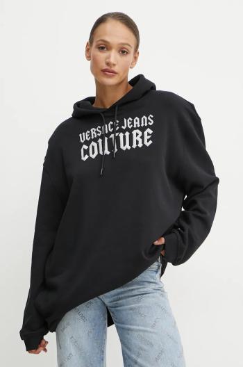 Bavlnená mikina Versace Jeans Couture dámska, čierna farba, s kapucňou, s nášivkou, 77HAIL03 CF00L