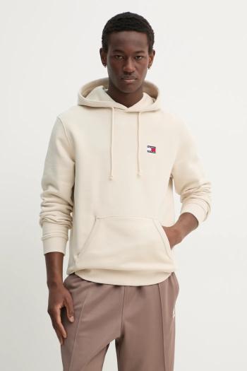 Bavlnená mikina Tommy Jeans béžová farba, s kapucňou, jednofarebná, DM0DM20258