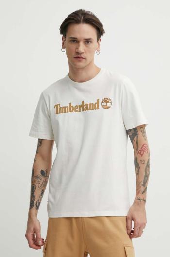 Bavlnené tričko Timberland pánske, béžová farba, s potlačou, TB0A5UPQCM91
