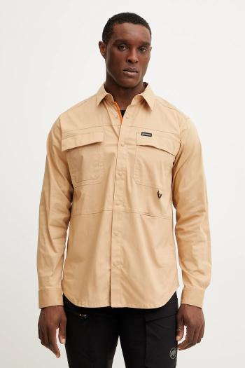 Košeľa Columbia Landroamer Twill pánska, hnedá farba, regular, s klasickým golierom, 2120581