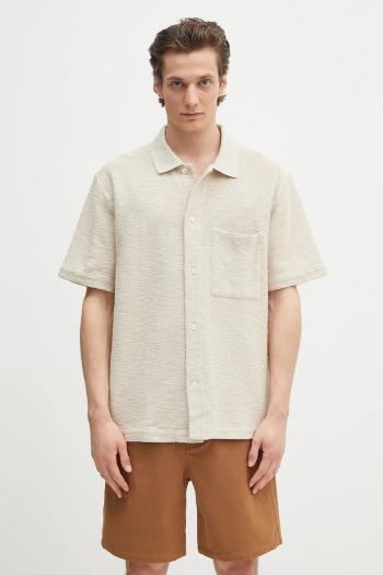 Bavlnená košeľa Norse Projects Gustav Crochet Jersey Shirt béžová farba, voľný strih, s klasickým golierom, N01.0683.2064