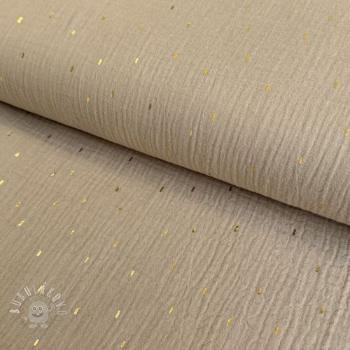 Dvojitá gázovina/mušelín Foil stripes beige/gold