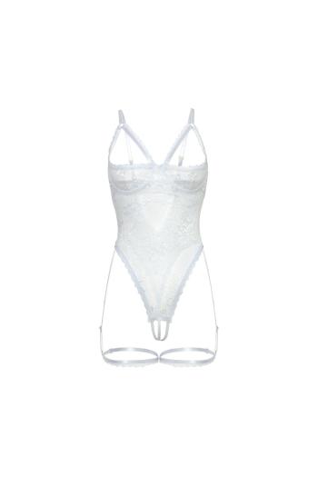Biele open-bra body s podväzkami Elayne