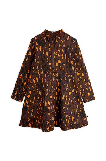 Dievčenské šaty Mini Rodini Leopard hnedá farba, mini, áčkový strih, 2475010516