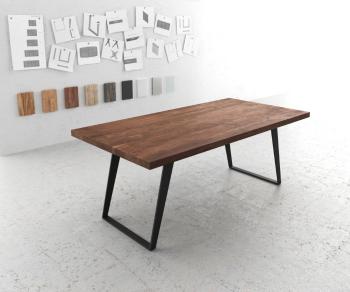 Jedálenský stôl Edge 200x100 XL akáciová hnedá kovová hranatá
