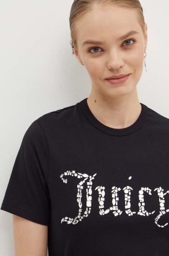 Bavlnené tričko Juicy Couture DIAMANTE JEWEL GIRLFRIEND T-SHIRT- dámske, čierna farba, JCMCT224257