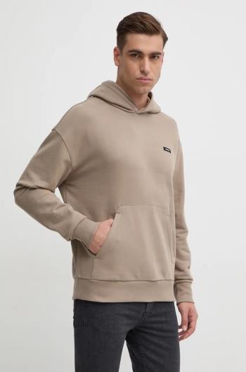 Bavlnená mikina Calvin Klein pánska, béžová farba, s kapucňou