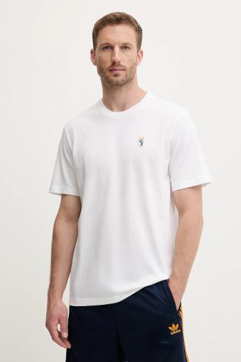 Bavlnené tričko adidas pánske, biela farba, jednofarebné, JZ7440
