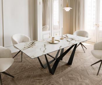 Jedálenský stôl Edge 180-220x100 keramický Calacatta Luxe bielo-zlatý