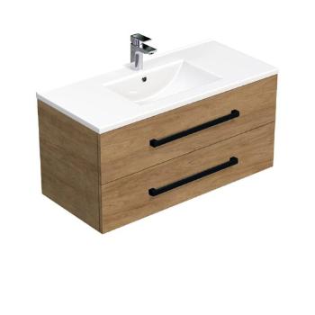Kúpeľňová skrinka s čiernou úchytkou a umývadlom SAT Cube Way 100x53x46 cm dub Hickory mat CUBE46C1002DHMOD