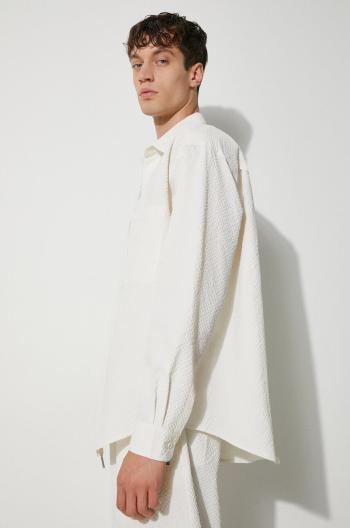 Košeľa MKI MIYUKI ZOKU Seersucker Dress Shirt pánska, béžová farba, regular, s klasickým golierom, SEERSUCKER.DRESS.SHIRT