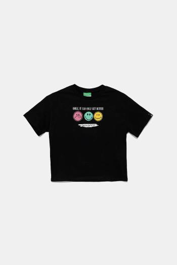 Detské bavlnené tričko United Colors of Benetton čierna farba, 3I1XC10NQ