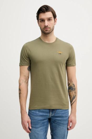 Bavlnené tričko Aeronautica Militare pánske, zelená farba, s nášivkou, TS1580J372