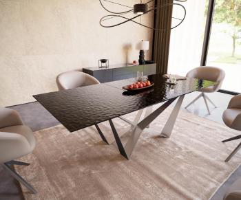 Jedálenský stôl Edge 180-220x100 reliéfne sklo dymovo čierne 3D dizajn