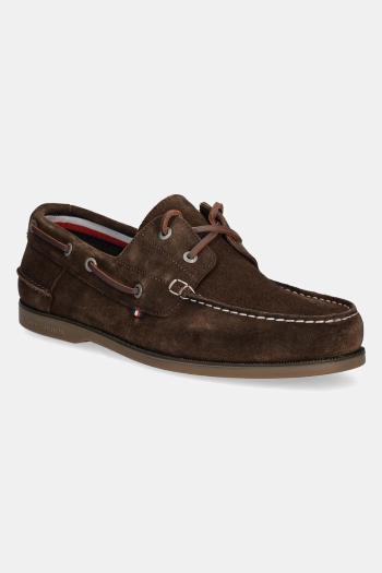 Semišové mokasíny Tommy Hilfiger TH BOAT SHOE CORE SUEDE pánske, hnedá farba, FM0FM05387