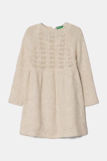 Dievčenské šaty s prímesou vlny United Colors of Benetton béžová farba, mini, áčkový strih, 1055GV001