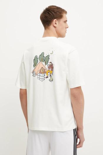 Bavlnené tričko adidas pánske, béžová farba, s potlačou, JJ3971