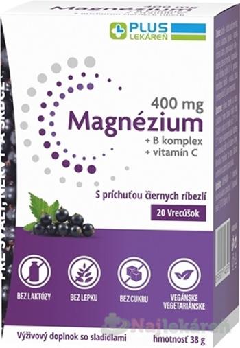 PLUS LEKÁREŇ Magnézium 400mg+B komplex+vitamín C s príchuťou čiernych ríbezlí 20 vrecúšok