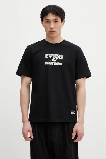 Bavlnené tričko Evisu Seagull-Daicock Printed SS pánske, čierna farba, s potlačou, 2ESHTM5TS1152