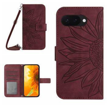 ART SUNFLOWER Peňaženkový obal so šnúrkou pre Google Pixel 9a bordový