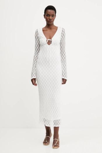 Šaty Bardot biela farba, maxi, priliehavé, 59932DB