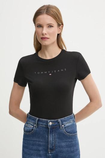 Bavlnené tričko Tommy Jeans dámske, čierna farba, DW0DW20315