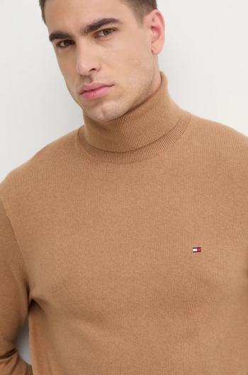 Sveter s prímesou kašmíru Tommy Hilfiger hnedá farba, tenký, s rolákom