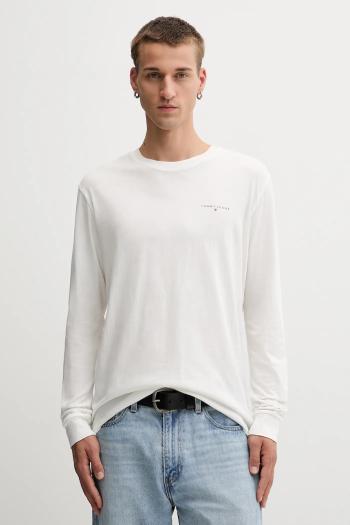 Bavlnené tričko s dlhým rukávom Tommy Jeans biela farba, s potlačou, DM0DM21594